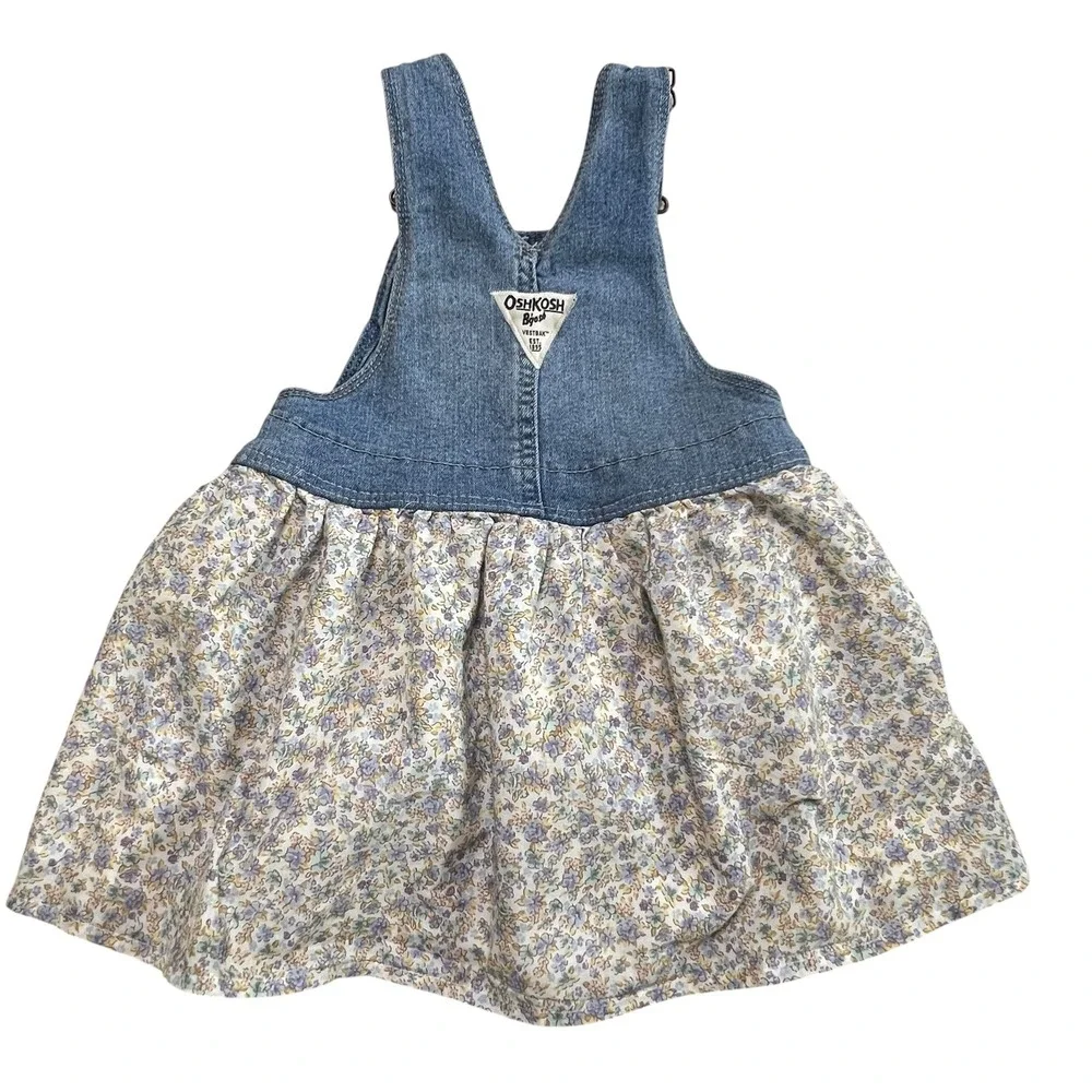 OshKosh Bgosh Toddler Girls 2T Denim Floral Jumper Dress Vestbak Blue